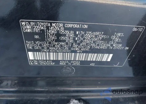 2010 Toyota Rav4 Limited z USA, uszkodzony, nr VIN JTMDF4DV7AD039093